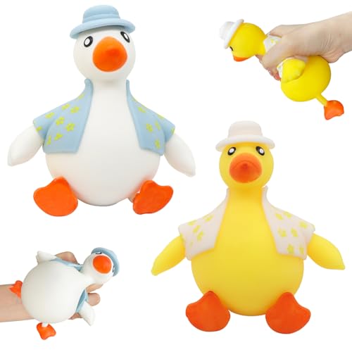 Keaistar 2 Stück Stress Ente, Nettes Ente Blau & Gelb Spaßige Squeeze Ente Splash Squishy Ente Große für Kinder Erwachsener Autismus zum Geburtstags/Weihnachten Geschenk von Keaistar