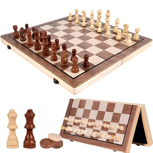 Keaistar Magnetisches Schachspiel aus Holz 38x38 cm 3 in 1 Schachbrett Klappbar Holzschachspiel für Erwachsene Chess Board Set Handgefertigtes Schachbrett mit Aufbewahrungsbrett von Keaistar
