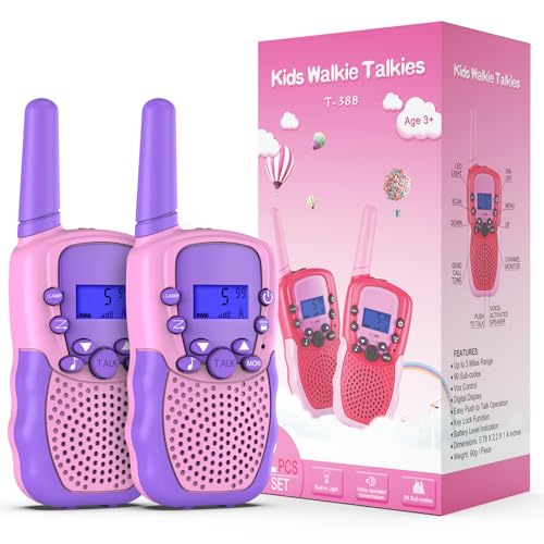 Kearui Spielzeug 3-12 Jahre mädchen Walkie Talkie für Kinder 8 Kanal Funkgerät mit VOX Funktion LED-Taschenlampe, 3 Meilen Reichweite für Abenteuer im Freien, Camping, Wandern (Rosa-Violett) von Kearui