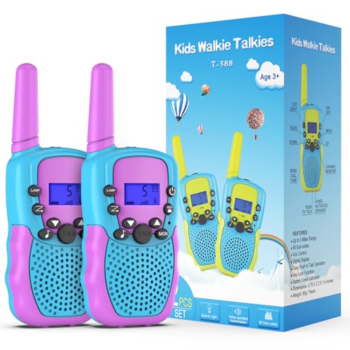 Kearui Spielzeug 3-12 Jahre Jungen Walkie Talkies für Kinder 8 Kanal Funkgerät mit VOX Funktion LED-Taschenlampe, 3 Meilen Reichweite für Abenteuer im Freien, Camping, Wandern (Blau-Violett) von Kearui