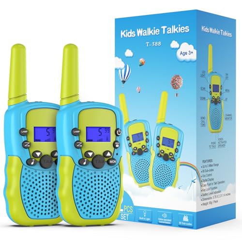 Kearui Spielzeug 3-12 Jahren Junge, Walkie Talkies für Kinder 8 Kanal Funkgerät mit Hintergrundbeleuchteter LCD-Taschenlampe, 3 Meilen Reichweite für Abenteuer im Freien, Camping, Wandern (Blau-Grün) von Kearui