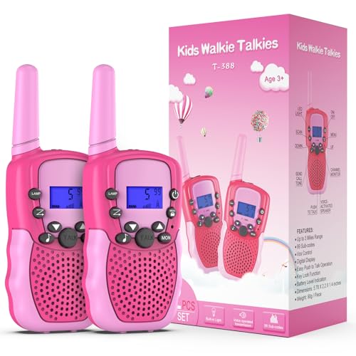 Kearui Spielzeug 3-12 Jahre für mädchen, Walkie Talkies für Kinder 8 Kanal Funkgerät mit VOX Funktion LED Taschenlampe, 3 Meilen Reichweite für Abenteuer im Freien, Camping, Wandern (Rot Rosa) von Kearui