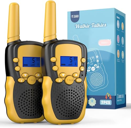 Kearui Walkie Talkie Kinder für Jungen Mädchen, Funkgeräte Kinder Outdoor Spielzeug ab 3-12 Jahre, Kinder Walkie Talkie mit 8 Kanäle & LED Tastensperre für Abenteuer, Klettern, Camping - Schwarz Gelb von Kearui