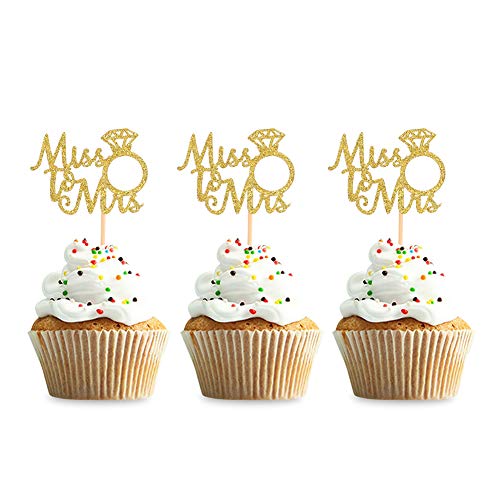 36 Stück Miss to Mrs Gold Cupcake-Topper Hochzeit Brautschmuck Verlobung Party Dekoration Picker von Keaziu