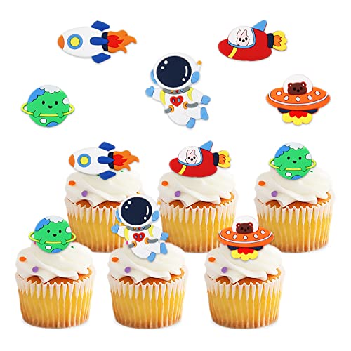 Keaziu 15 Stück Weltraum-Cupcake-Topper, Weltraum-Astronauten-Raketen-Cupcake-Picks, Raketen-Planeten-Reise, Weltraum-Thema, Babyparty, Jungen, Mädchen, Party-Kuchendekorationen, Zubehör von Keaziu