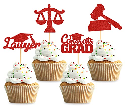 Keaziu 24 Stück 2022 Abschluss Anwälte Cupcake Topper Gesetz Schule Abschluss Thema Party Kuchen Topper Picks Fall geschlossen Jurisprudence Anwälte Party Dekorationen Supplies Rot von Keaziu