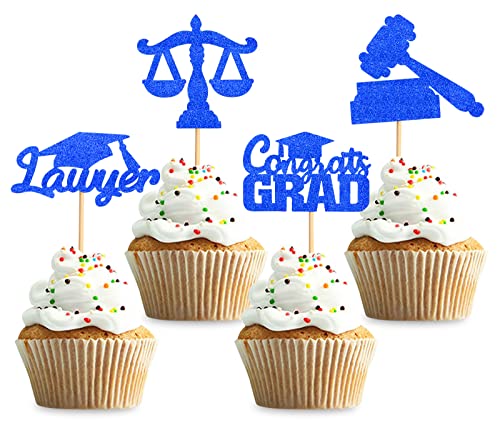 Keaziu 24 Stück 2022 Abschluss Anwälte Cupcake Toppers Gesetz Schule Abschluss Thema Party Kuchen Topper Picks Fall geschlossen Jurisprudence Anwälte Party Dekorationen Supplies Blau von Keaziu