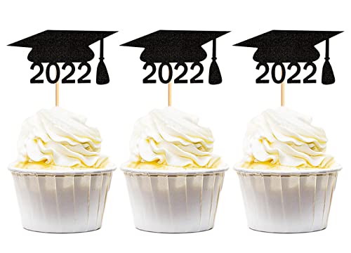 Keaziu 24 Stück 2022 Graduation Cupcake Toppers Schwarz 2022 Graduation Cupcake Picks Party Supplies Dekorationen Schwarz von Keaziu