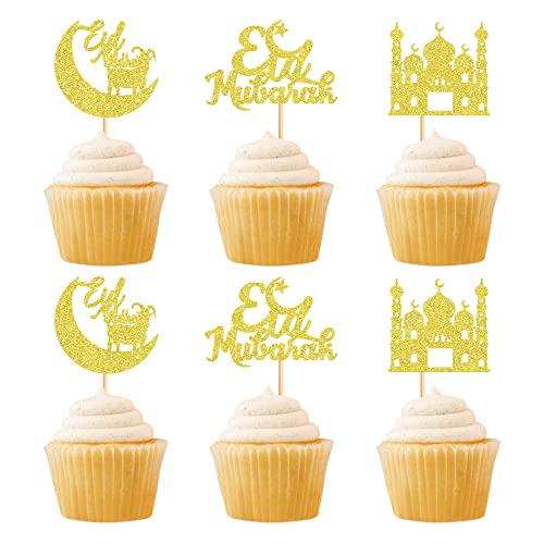 Keaziu 24 Stück Eid Mubarak Cupcake-Topper Mond Star Happy Eid Mubarak Cupcake Picks Islamisch Muslim Thema Ramadan Kareem Eid Party Kuchen Dekorationen Zubehör von Keaziu