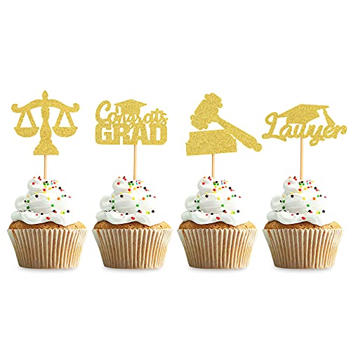 Keaziu 24 Stück Gold 2022 Abschluss Anwälte Cupcake Toppers Gesetz Schule Abschluss Thema Party Kuchen Topper Picks Fall geschlossen Jurisprudence Anwälte Party Dekorationen Zubehör Gold von Keaziu