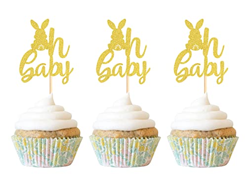 Keaziu 24 Stück Happy Easter Oh Baby Cupcake Topper für Frühling Party Baby Shower Dekorationen Kuchen Picks Lebensmittel Dekor Vorspeisen Zahnstocher Party Supplies Gold von Keaziu