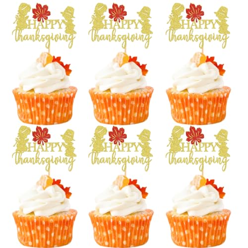 Keaziu 24 Stück Happy Thanksgiving Cupcake Toppers Thanksgiving Cupcake Picks für Thanksgiving Thema Kuchen Dekorationen Geburtstag Party Dankbar Abendessen Supplies 2 von Keaziu