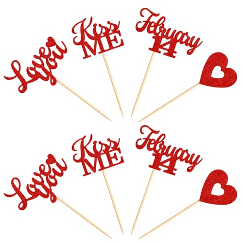 Keaziu 24 Stück Happy Valentine's Day Cupcake Toppers Kiss me Cupcake Picks Love Cupcake Topper für Hochzeit Antrag Verlobung Brautdusche Sweet Love Thema Party Kuchen Dekoration von Keaziu