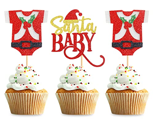 Keaziu 24 Stück Santa Baby Cupcake Topper Frohe Weihnachten Cupcake Picks Baby Shower Thema Baby Junge Mädchen Kuchen Dekoration Party Supplies Familie Party Dekoration von Keaziu