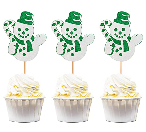 Keaziu 24 Stück Schneemann Cupcake Topper Weihnachten Cupcake Picks Santa Claus Weihnachten Thema Party Kuchen Topper Weihnachten Party Supplies Grün von Keaziu