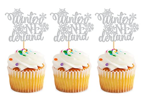 Keaziu 24 Stück Winter Onederland Cupcake Topper Schneeflocke Winter Wonderland Weihnachten Thema Baby Shower Winter Frozen Boy Girl Geburtstag Party Dekorationen Supplies Silber von Keaziu