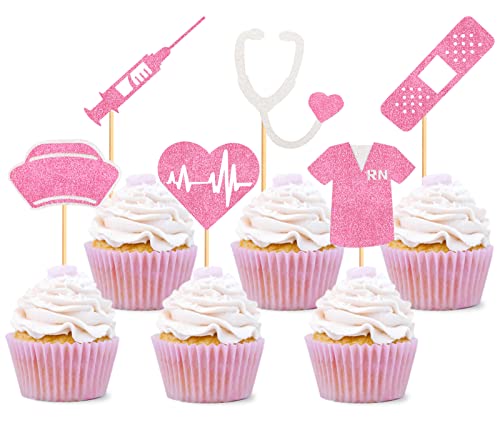 Keaziu 24 Stück rosa Krankenschwester Cupcake Topper Krankenschwester Graduation Cupcake Picks Medizinische Rn Themed Kuchen Picks Stillen Thema Geburtstag Party Dekorationen Zubehör von Keaziu