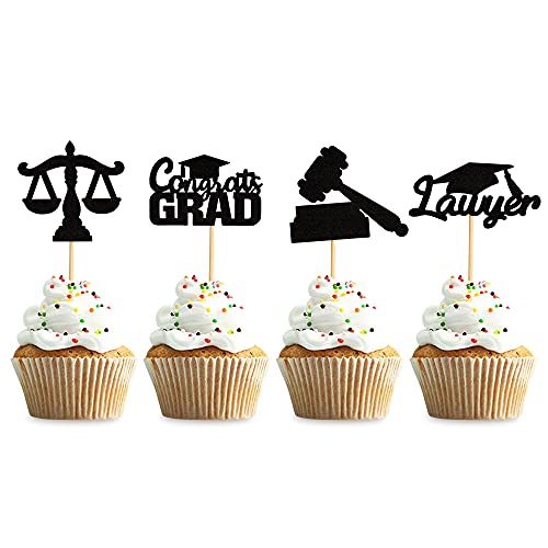 Keaziu 24 x schwarze Cupcake-Topper mit Abschlussanwalt-Thema, für Gesetz, Schule, Abschlussfeier, Party, Kuchen, Picks, Etui, geschlossene Jurisprudence Anwälte, Party-Dekoration, Zubehör von Keaziu