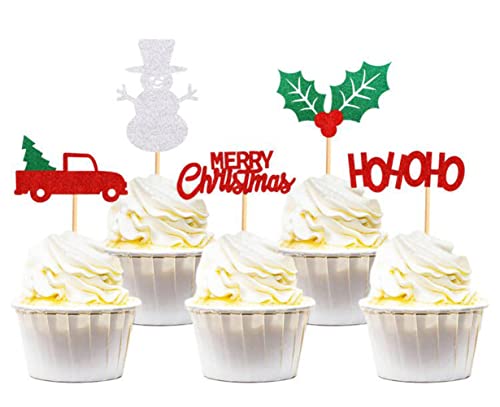 Keaziu 30 Stück Frohe Weihnachten Cupcake Topper Weihnachten Cupcake Picks Schneemann Cupcake Topper Kuchen Dekoration Party Supplies Familie Party Dekoration von Keaziu