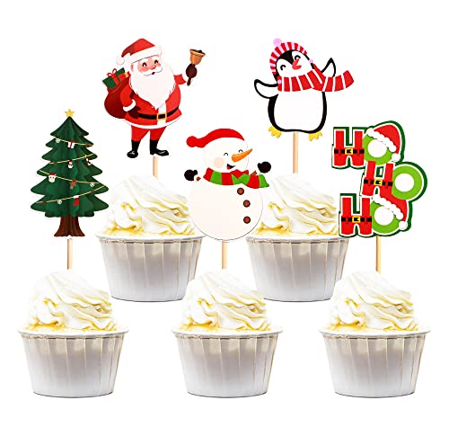 Keaziu 30 Stück Merry Christmas Cupcake-Topper Weihnachten Zahnstocher Topper für Kuchen Dekorationen Weihnachten Party Urlaub Supplies von Keaziu