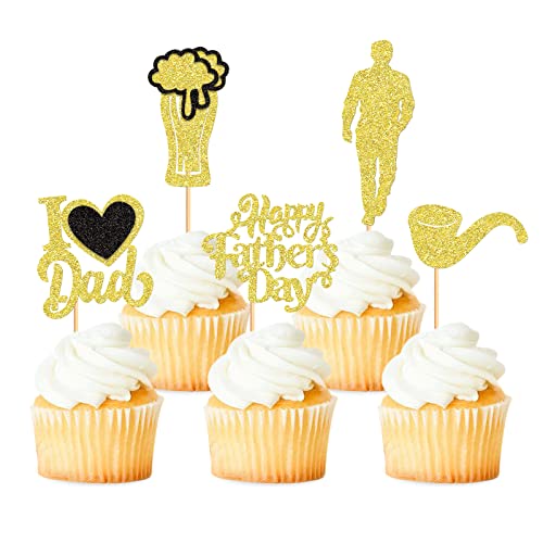 Keaziu 35 Stück Happy Father's Day Cupcake Topper Best Dad Ever Cupcake Picks Kuchen Dekoration Party Zubehör für Vatertag Party Cupcake Dekorationen Gold von Keaziu