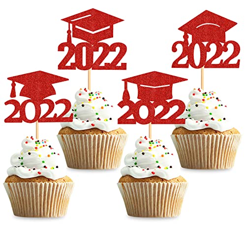 Keaziu 36 Stück 2022 Grad Cap Cupcake Topper 2022 Graduation Cupcake Picks Graduation Theme Party Kuchen Dekorationen Supplies Rot von Keaziu