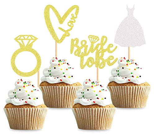 Keaziu 36 Stück "Bride to be" Cupcake Toppers Herz Liebe Braut Rock Ring Cupcake Picks Brautparty Verlobung Party Dekoration Picks Gold von Keaziu