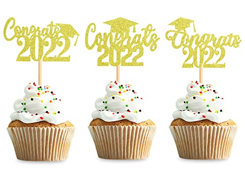 Keaziu 36 Stück Congrats 2022 Cupcake Toppers 2022 Graduation Theme Graduation Cap Diplom Congrats Grade Cupcake Picks 2022 Graduation Theme Party Kuchen Food Decorations Supplies Gold von Keaziu