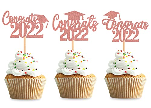 Keaziu 36 Stück Congrats 2022 Cupcake Toppers 2022 Graduation Theme Graduation Cap Diplom Congrats Grade Cupcake Picks 2022 Graduation Theme Party Kuchen Food Decorations Supplies Rose Gold von Keaziu