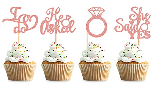 Keaziu 36 Stück Cupcake-Aufsätze mit Aufschrift "Yes I do Ring", für Hochzeit, Verlobung, Motto Party, Kuchendekoration, Zubehör für Roségold von Keaziu