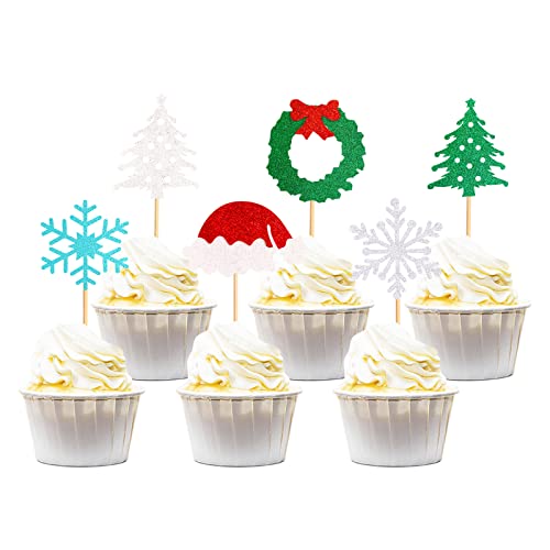 Keaziu 36 Stück Frohe Weihnachten Cupcake Toppers Weihnachten Cupcake Picks Weihnachtsbaum Schneeflocke Weihnachten Hut Kuchen Dekoration Party Supplies Familie Party Dekoration von Keaziu