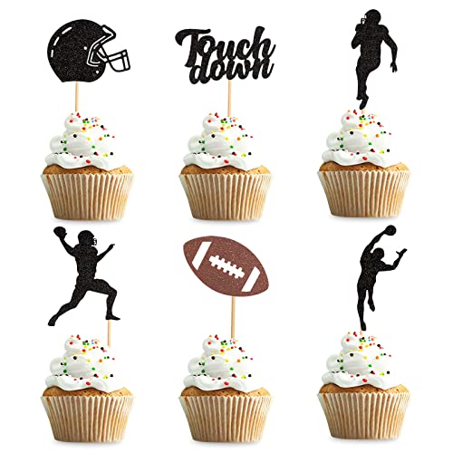 Keaziu 36 Stück Fußball Cupcake Topper Rugby Ball Cupcake Picks Rugby Ball Themed Fußball Ball Zahnstocher Touch Down Cupcake Picks für Männer Jungen Geburtstagsdekorationen von Keaziu