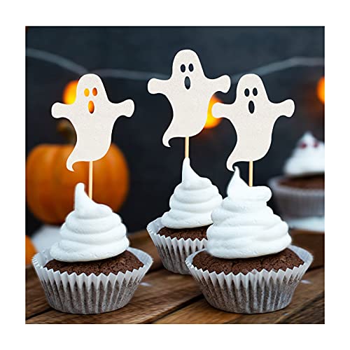 Keaziu 36 Stück Halloween Geist Cupcake Topper Weiß Halloween Geist Cupcake Picks Geist Dekorationen Halloween Baby Shower Cupcake Topper Decor Halloween Gender Reveal Dekorationen von Keaziu