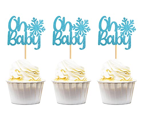 Keaziu 36 Stück Oh Baby Schneeflocke Cupcake Topper Baby Shower Winter Thema Cupcake Picks für Winter Schneeflocke Geburtstag Mädchen Junge Kuchen Party Dekorationen Blau-S von Keaziu