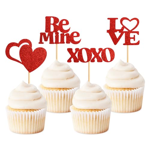 Keaziu 36 Stück Vanlentine Cupcake Topper Happy Venlentines Day Cupcake Picks für Hochzeit Antrag Verlobung Brautdusche Sweet Love Thema Party Kuchen Dekoration Rot von Keaziu