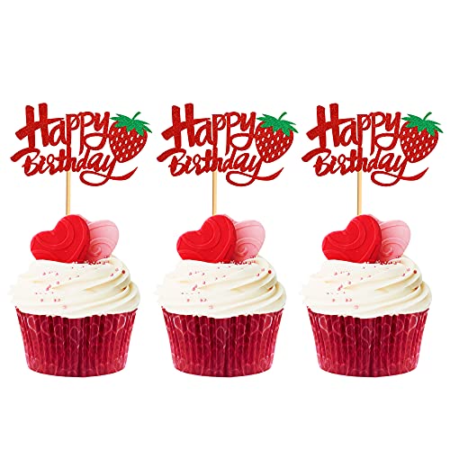 Keaziu 36 Stück rote Sternenbeere Happy Birthday Cupcake Topper für Mädchen Junge Geburtstag Cupcake Topper Party Dekorationen Geburtstag Zubehör Dekorationen von Keaziu