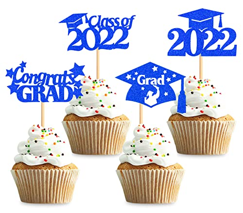 Keaziu Cupcake-Topper 2022 Graduation 2022 Klasse 2022 Congrate Grade Cupcake Picks für 2022 Abschluss Thema Geburtstag Party Supplies Blau von Keaziu