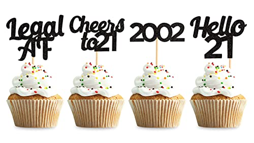 Keaziu Cupcake-Topper zum 21. Geburtstag, Motiv: Hello 21 Cupcake-Picks, Prost bis 21 Jahre, Schwarz, 36 Stück von Keaziu