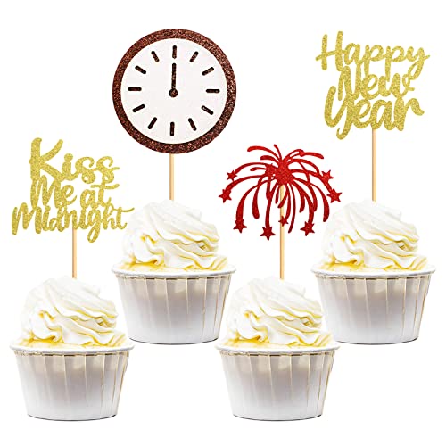 Keaziu Cupcake-Toppers "Happy New Year" 2022 Hello 2022 Kiss Me at Midnight Cupcake Topper für Silvester Party Dekoration von Keaziu