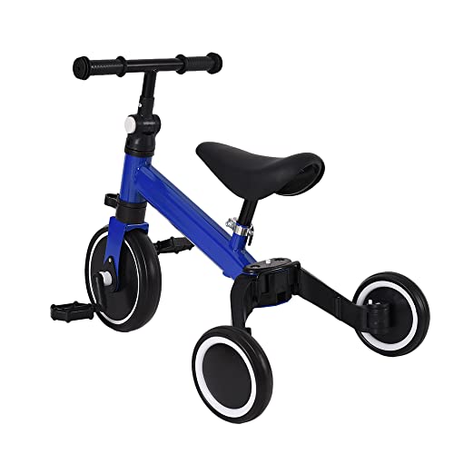 Kinder Laufrad, Kleinkind-Dreirad ab 1 Jahr, Balance Bike mit Pedal+Verstellbare Sitze, Lauflernrad Spielzeug für 10-24 Monate Baby (Blau-Ohne Schubstange) von Kedia