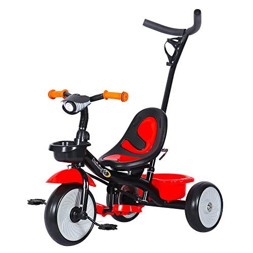 Kinderdreirad mit Schubstange, Kleinkind-Dreirad Pedale, Laufräder Kinderfahrrad laufrad für Kinder ab 15 Monaten (Schwarz Rot) von Kedia