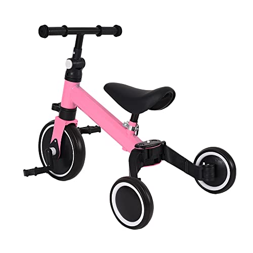 Kleinkind-Dreirad, Laufrad mit Abnehmbare Pedale, Höhenverstellbarer Sitz, Laufräder Kinderfahrrad Laufrad für Kinder (Rosa-A) von Kedia