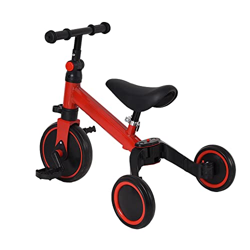 Kleinkind-Dreirad, Laufrad mit Abnehmbare Pedale, Höhenverstellbarer Sitz, Laufräder Kinderfahrrad Laufrad für Kinder (Rot-A) von Kedia