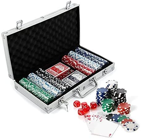 Pokerkoffer Komplettes Poker-Set, Casino Pokerchips mit Aluminiumgehäuse mit 300 Chips + 2 Kartenspiele + 5 Würfel von Kedia