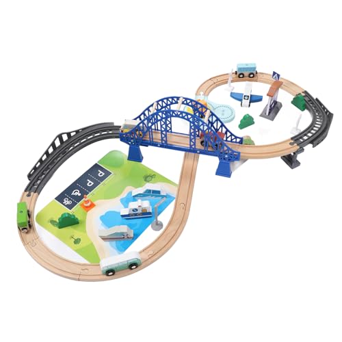 Elektrisches Holzeisenbahn-Spielzeugset, Interaktives Simulationsspiel für, Blaue Brücke, 37-teiliges Eisenbahnschienenspielzeug für mit Holz, ABS-Material von Keenso
