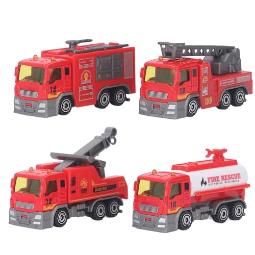 Keenso 1:32 Feuerwehrauto-Fahrzeug-Metallmodell-Spielzeugset, Zurückziehbares Auto-Spielzeug-LKW-Modell für Kindergeschenk von Keenso