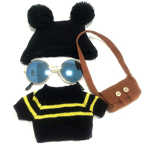 Keenso Gefüllte Entenpuppenkleidung, Modisches Plüschkleidungsset mit Schwarzer Mütze, Pullover, Brauner Tasche und Sonnenbrille von Keenso