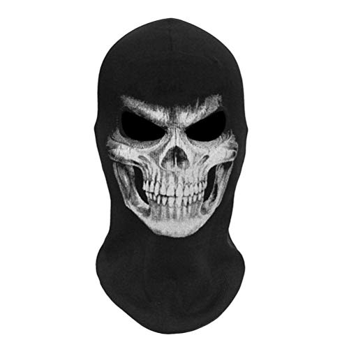 Keenso Geister-Gesichtsmaske, Gruselige Skelett-Schädel-Maske, Halloween-Vollgesichtsmaske für Halloween-Kostüme (BLACK) von Keenso