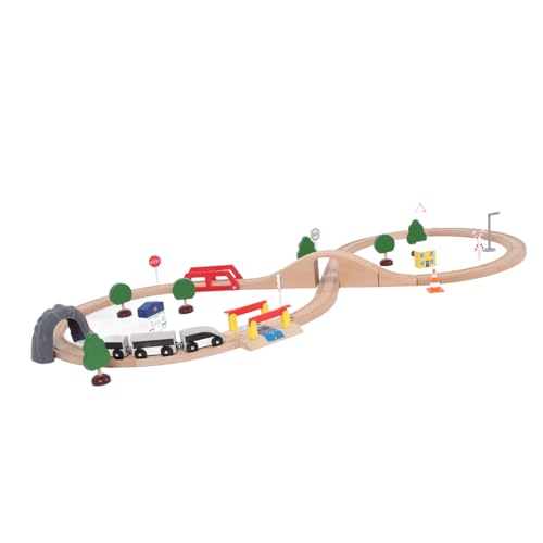 Keenso Holzeisenbahn-Set, Spielzeug-Eisenbahnschienen-Set mit Zügen, Frühes Lernspielzeug für (Einloch-Brückengleis) von Keenso