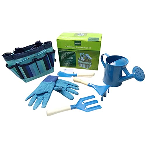 Keenso Kindergärtner-Werkzeugset, Gartenset, Gießkanne, Gartenhandschuhe, Schaufel, Rechen, Gabel und Garten-Tragetasche für (Blue) von Keenso